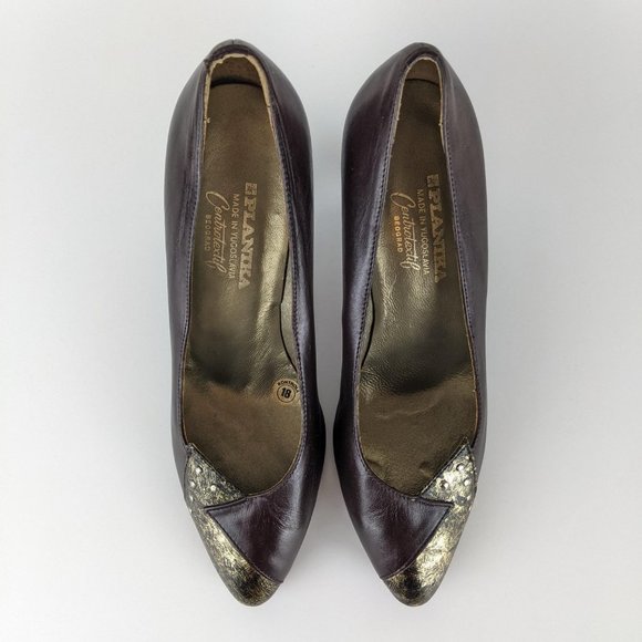 Planika Vintage Leather Retro Brown and Gold High Heel shoes - Picture 9 of 14